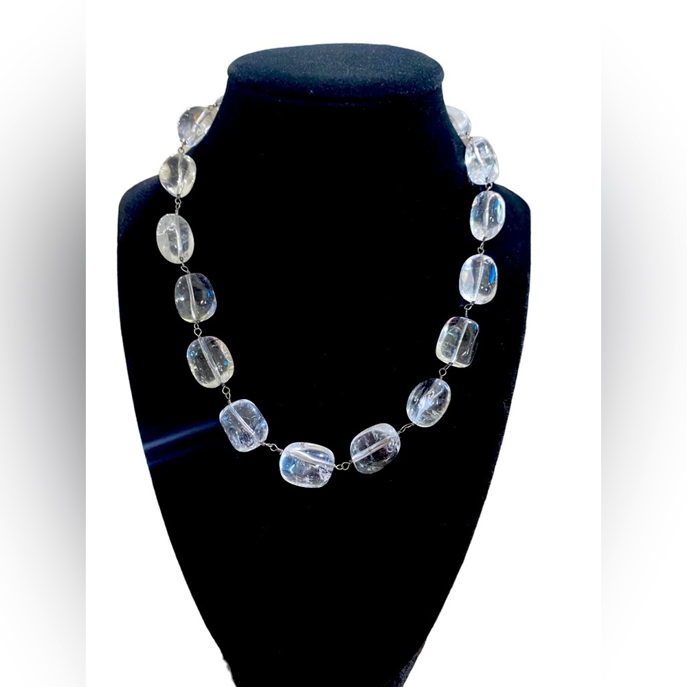 Vintage Clear Quartz Stone necklace with sterling silver clasp 16” with ext 2”